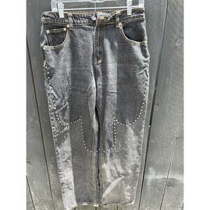 Milk It Studded Mom Jeans Acid Grey Sz 32